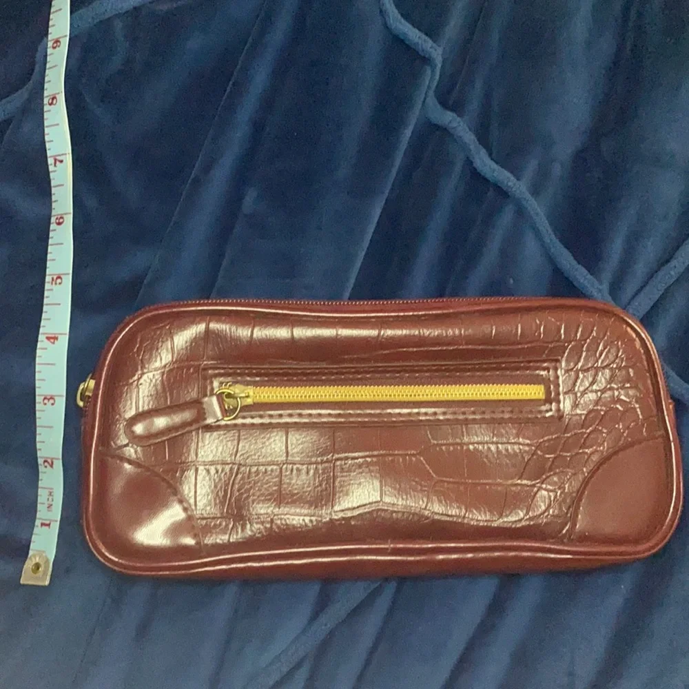 Burgundy Leather Embossed Pencil Case with Gold Hardware Detail